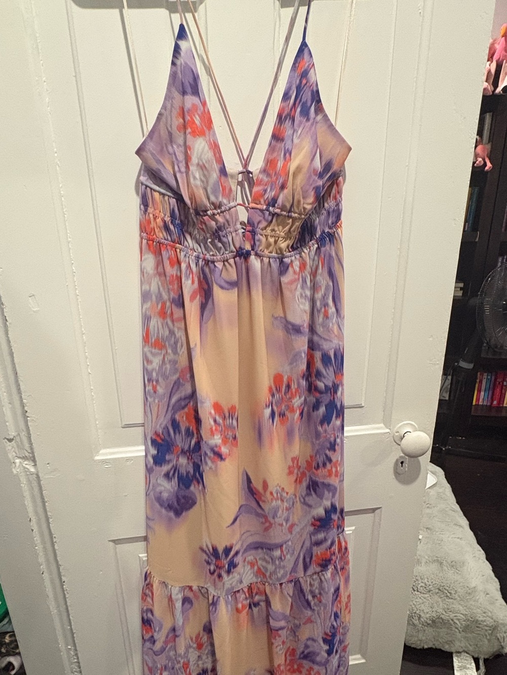 Dynamite Peach Maxi Dress with Lavender & Coral Floral Print